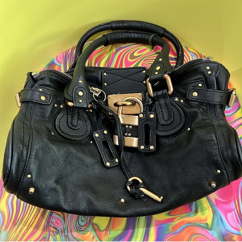 Chloe Paddington Black Leather Shoulder/ Satchel w/Lock and Key
